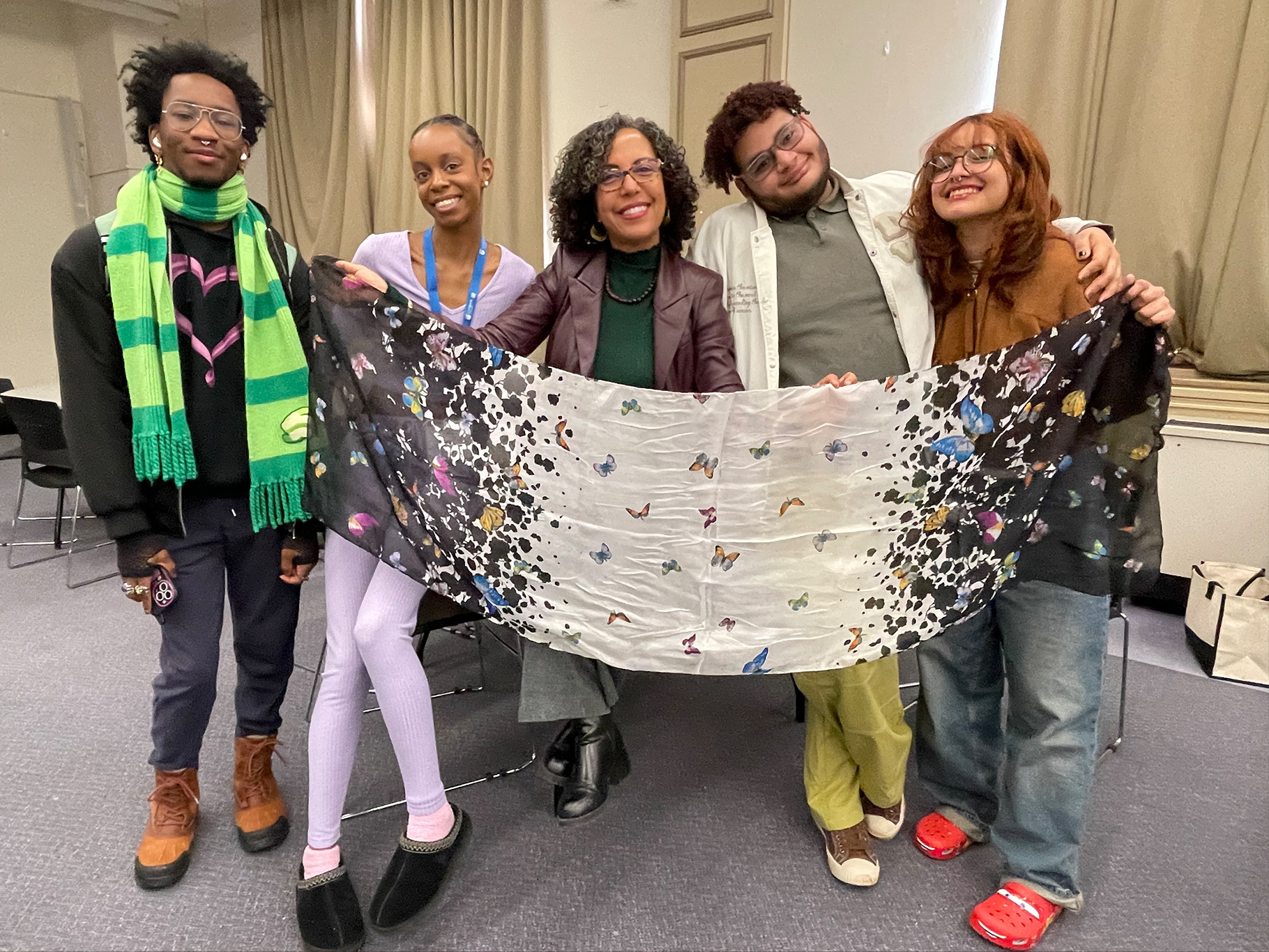 Mariposa and Students with Scarf with Butterflies on it