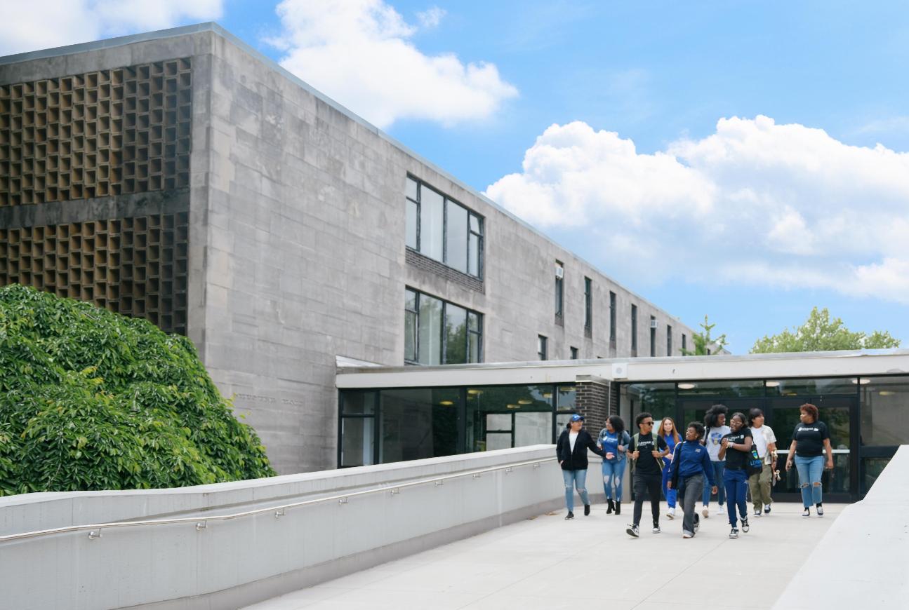 Students in front of Shuster Hall