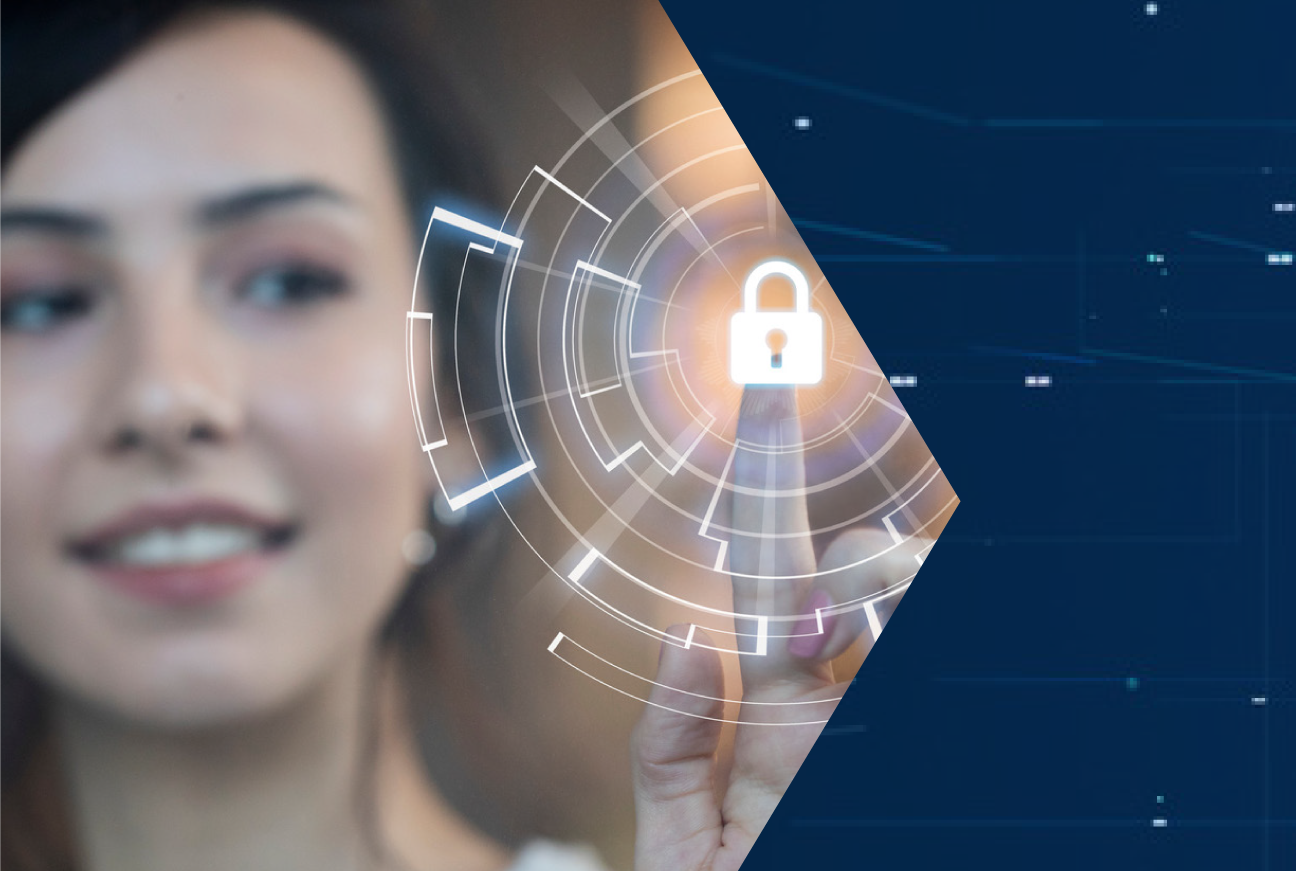 Photo of woman with lock graphic
