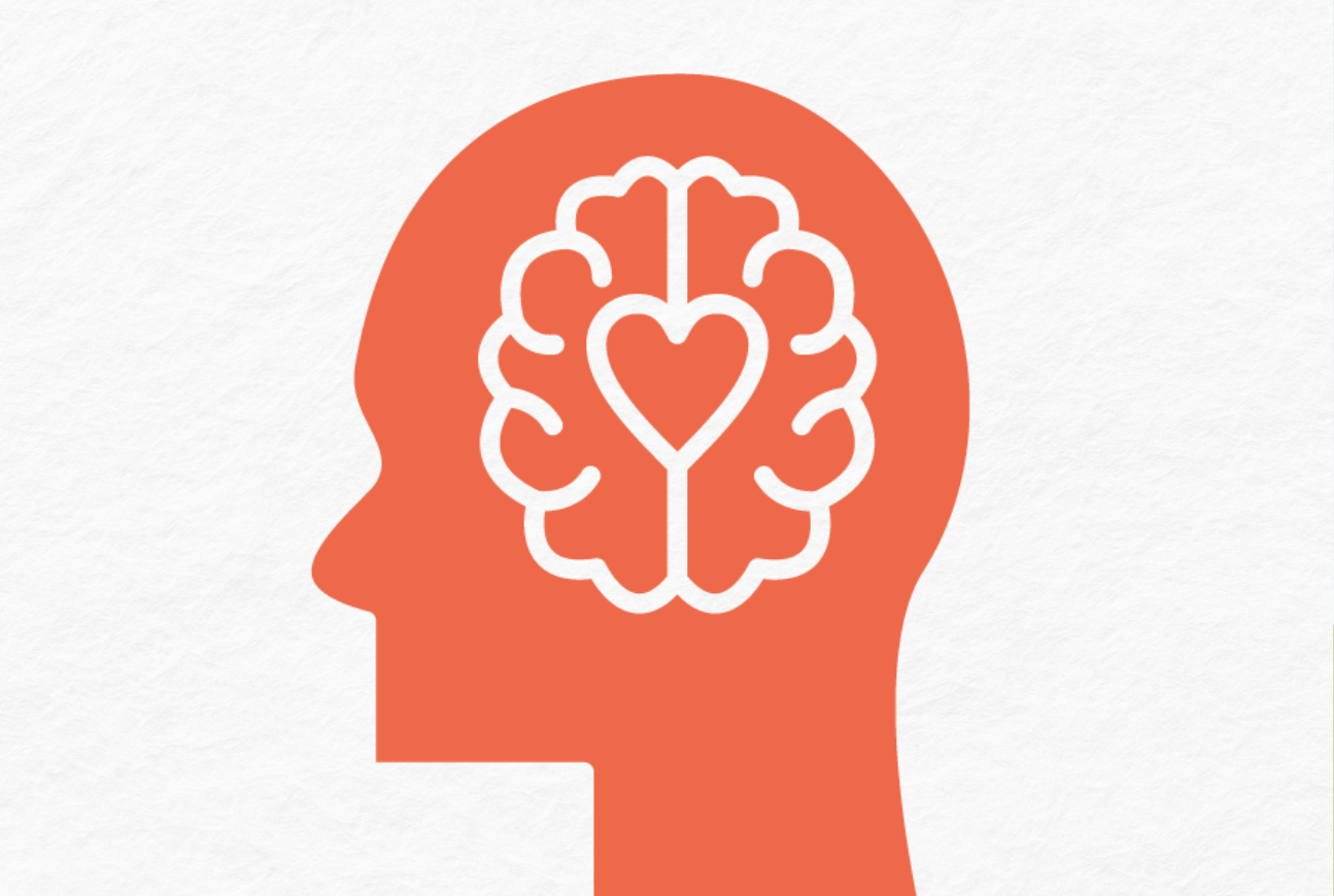 Photo of graphic with human head showing brain diagram