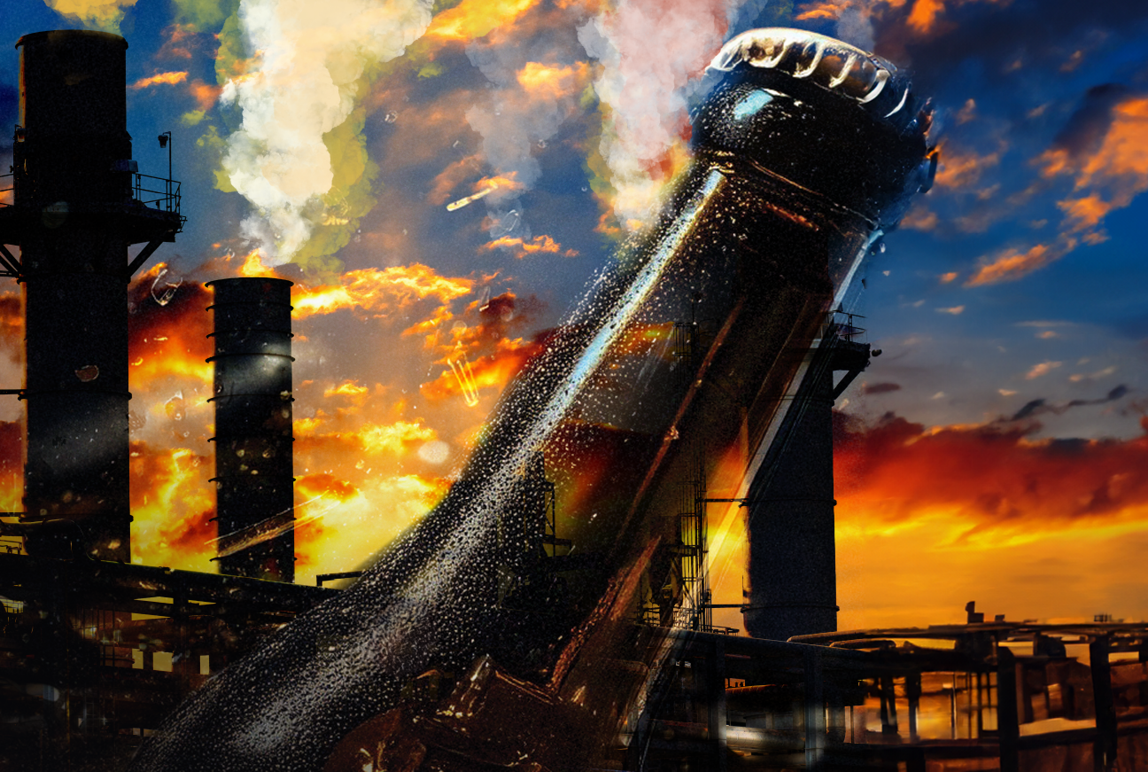 Sweat Poster Image Beer Bottle in Industrial Town