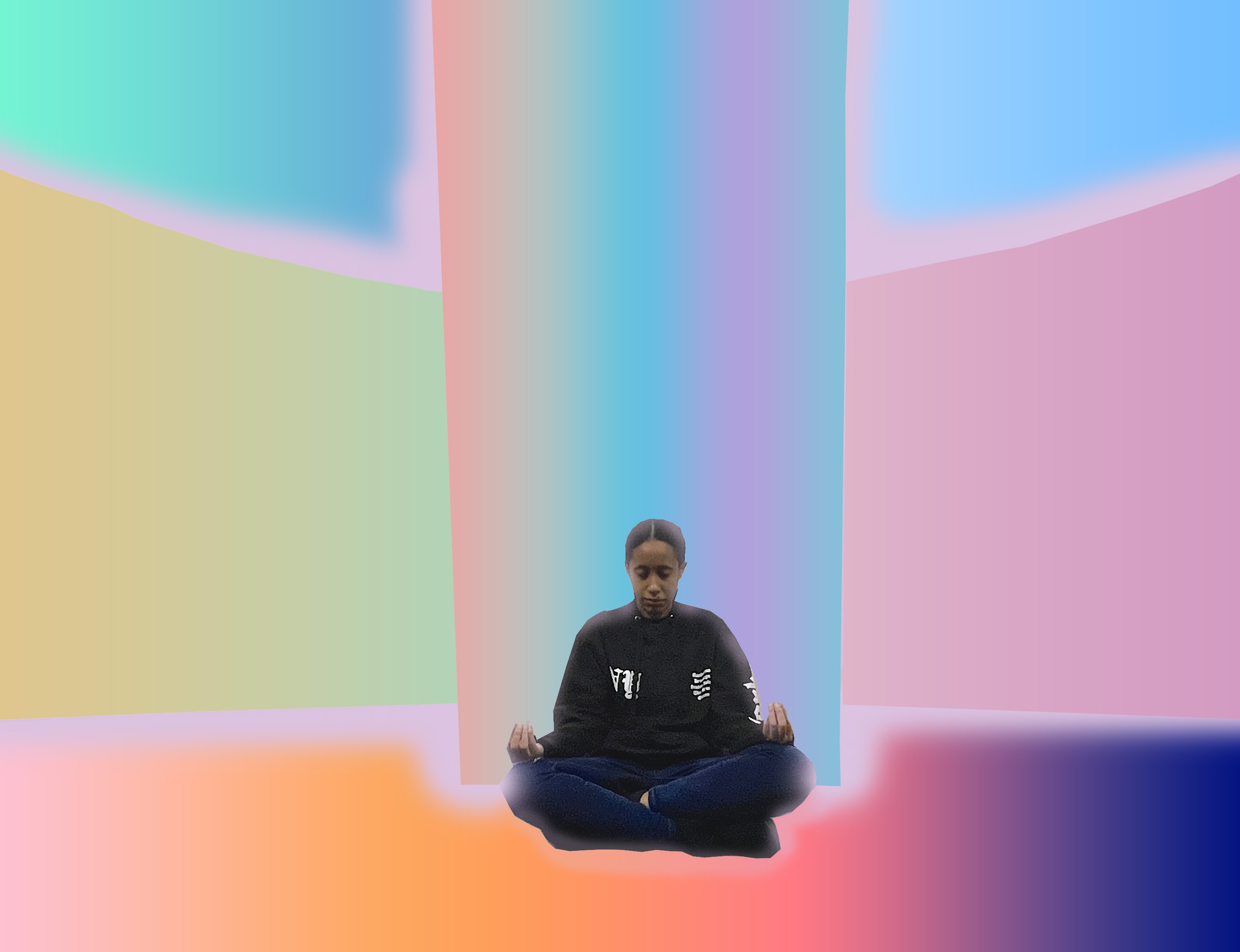 Student meditating in the gallery