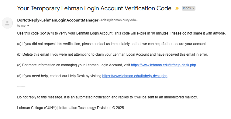 How to Add a Secondary Email Address to Your Lehman Login Account - Step 5a
