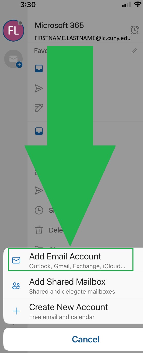Add New Student Email to Outlook App on iPhone  Step 2