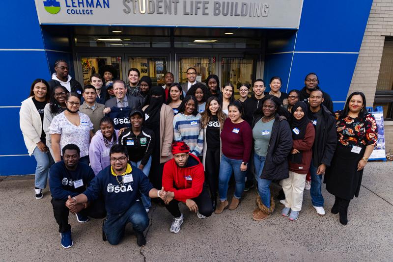 Photo of the Week:  While touring campus, New York City Comptroller Brad Lander (holding Lehman shirt in photo) met club leaders, Meridian staff, and the Student Government Association. 