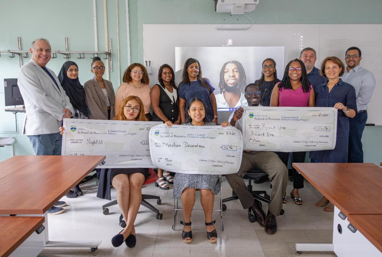 Three School of Business students walked away with $2,500 in prizes at the inaugural Lehman Launch Pitch Competition