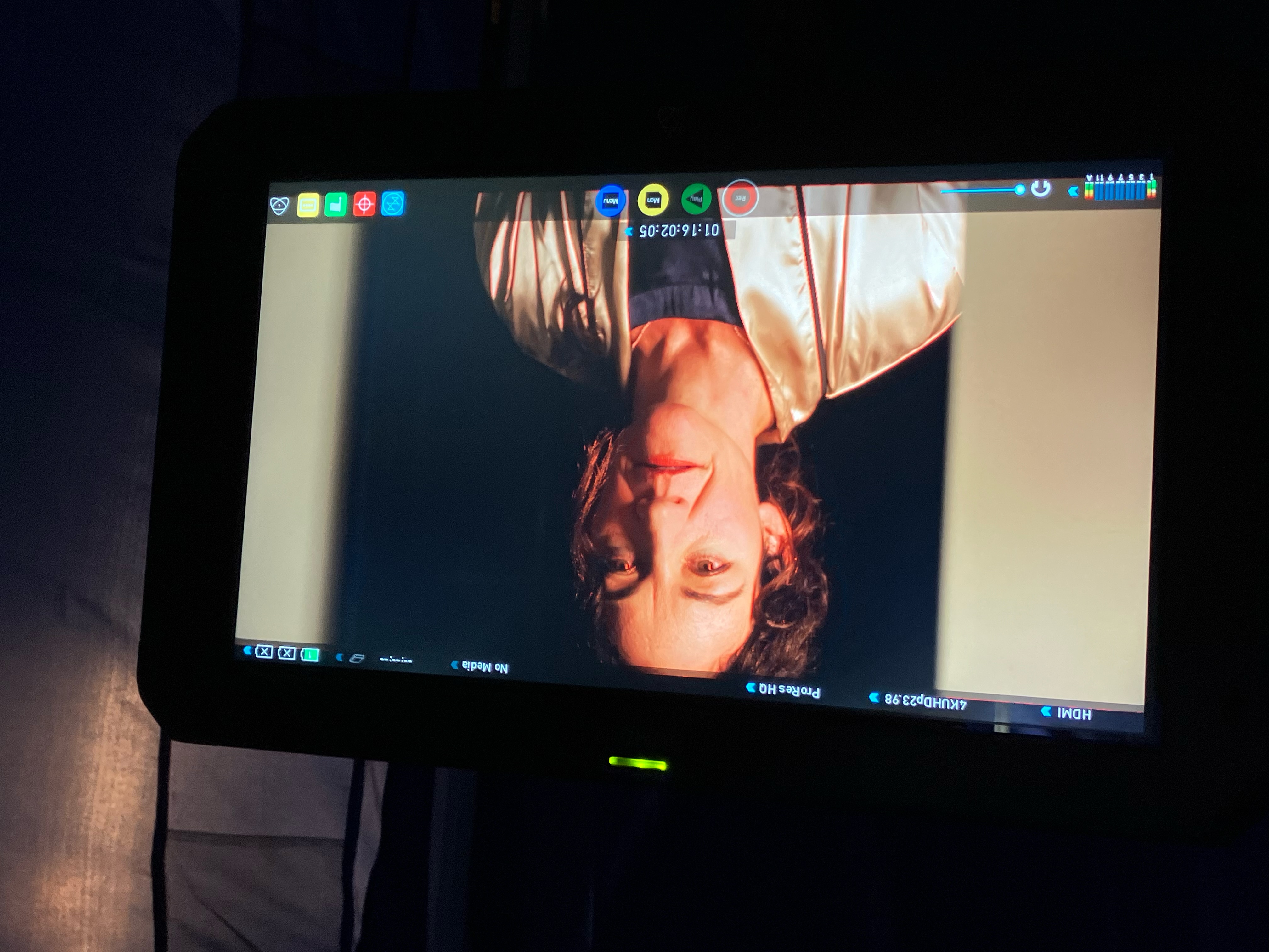 A view of Jennifer McCabe on the director's monitor in a scene from the filming of "Your Lips Never Left Mine."