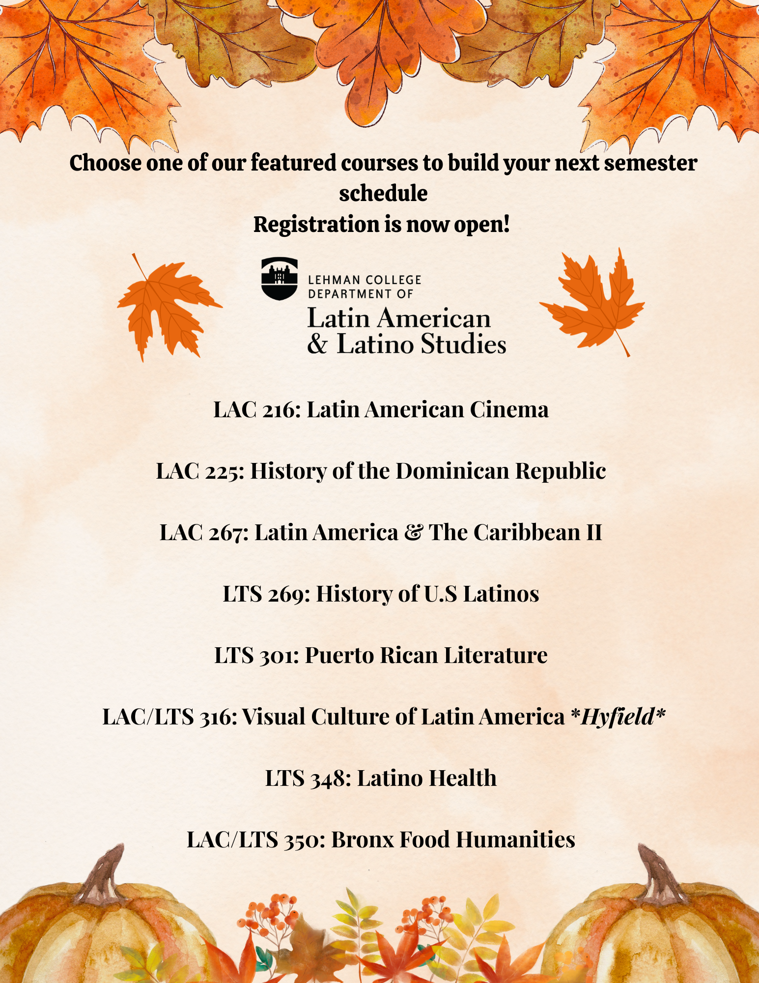 Fall Courses Semester 2026 *course offering flyer*