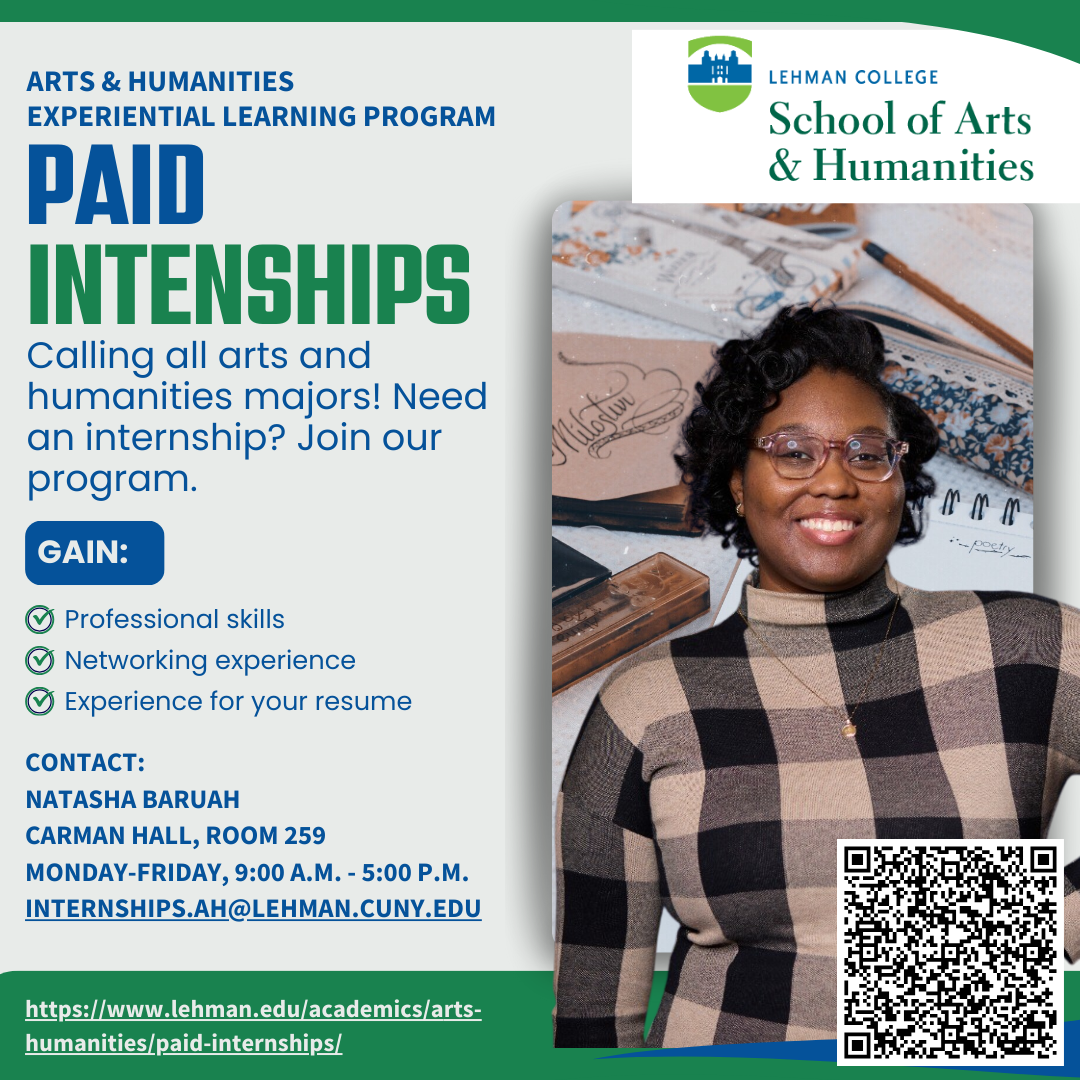Flyer about internships showing a student