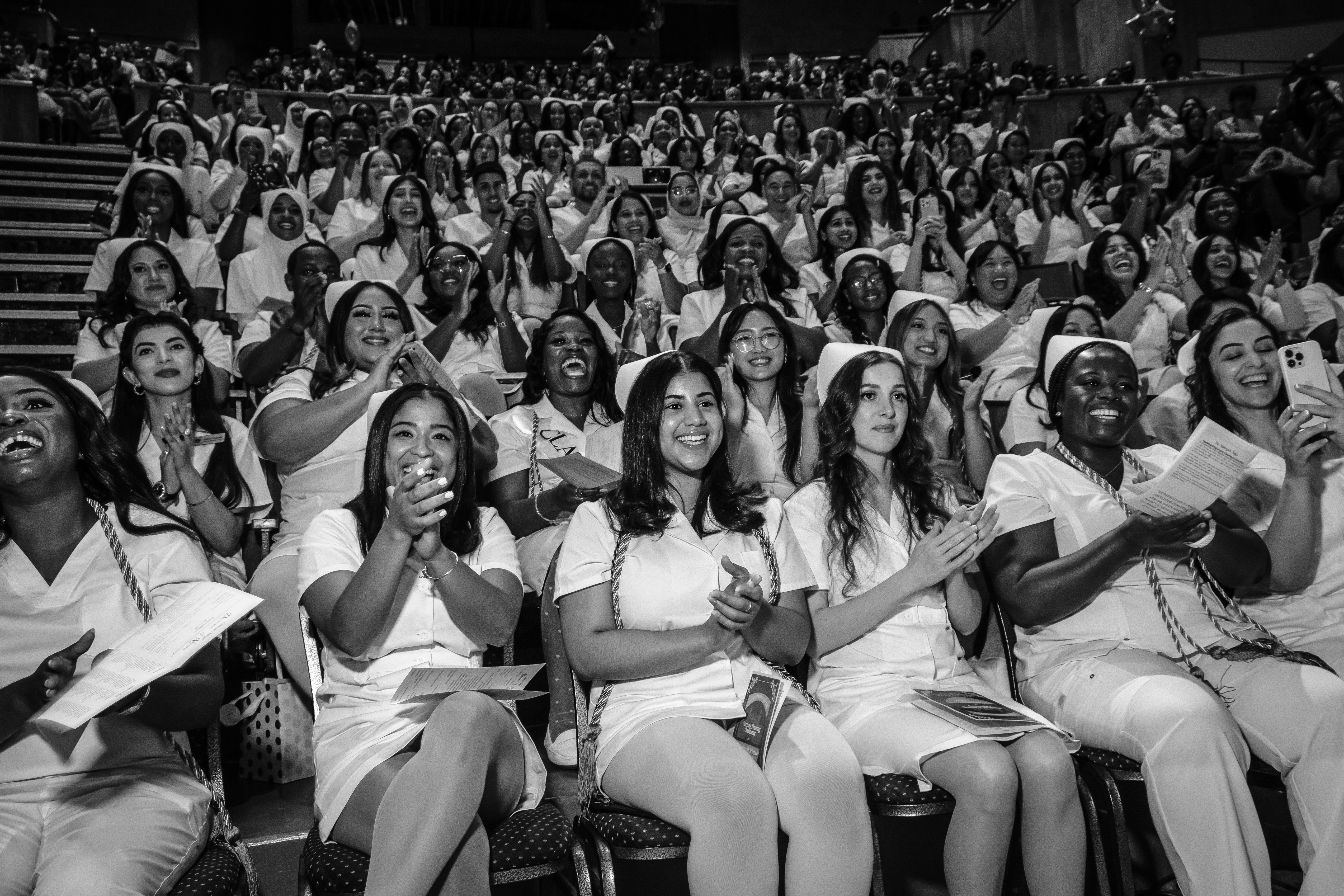 A crowd of nursing students during their pinning ceremony
