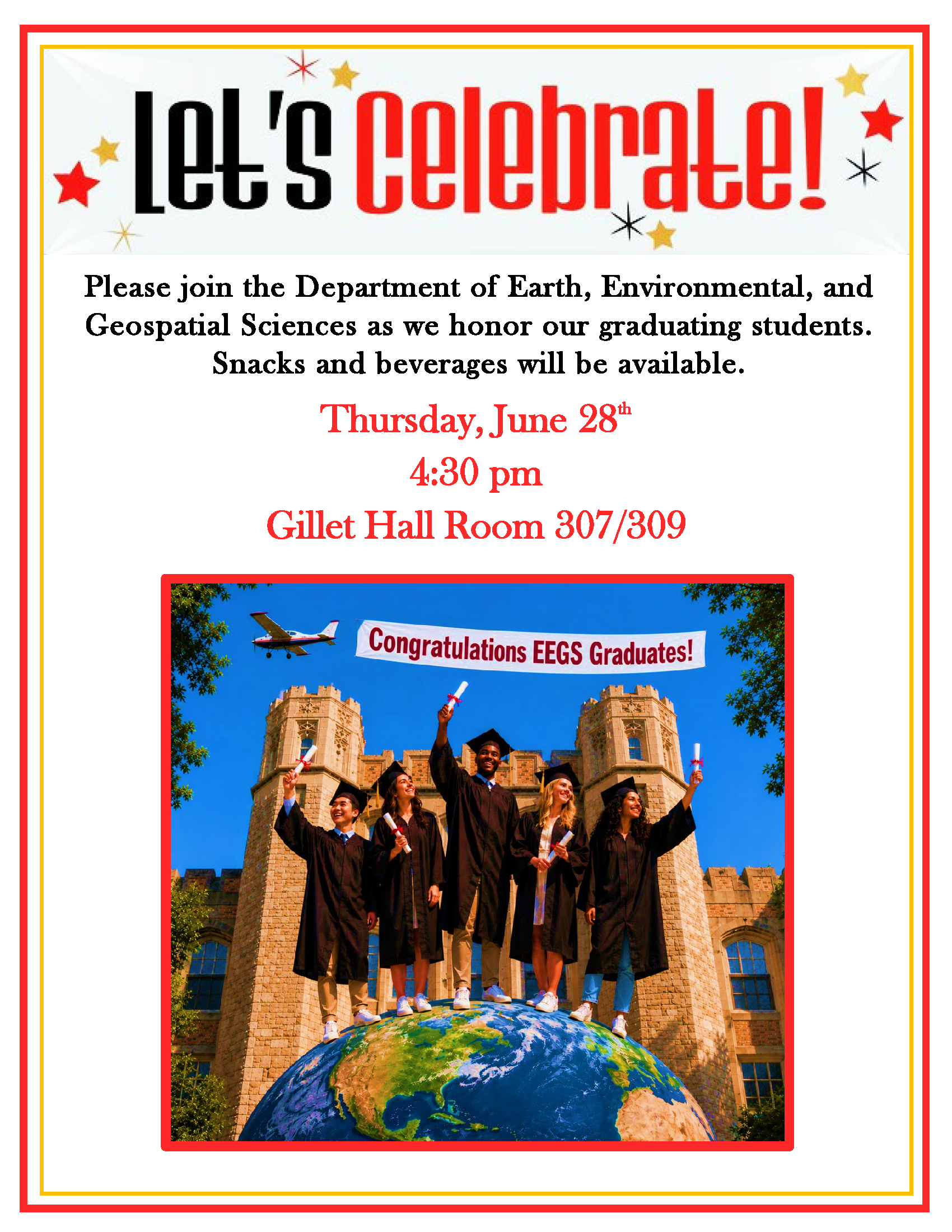 Flier with info for graduation reception for EEGS students 2026