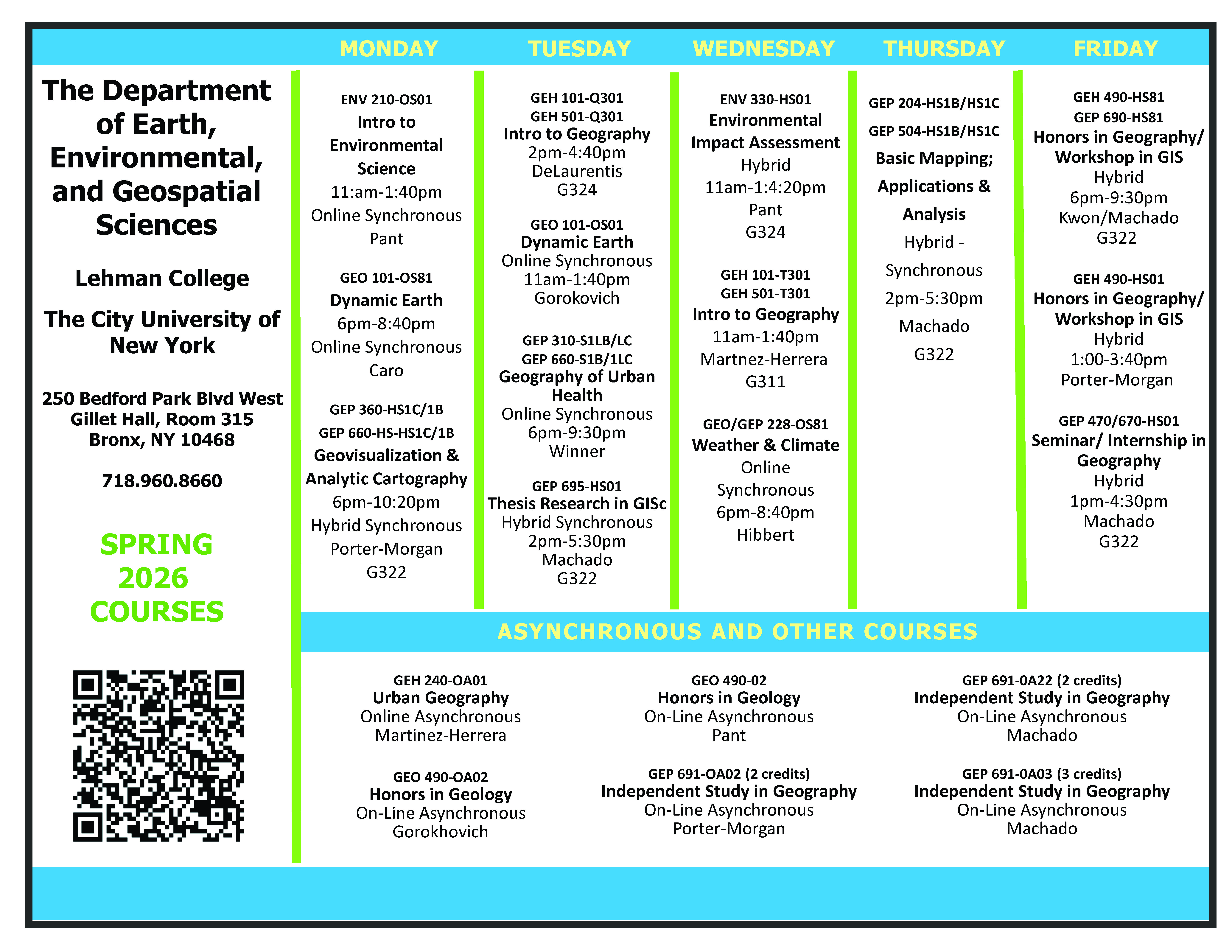 image of Spring 2026 course schedule for EEGS Department