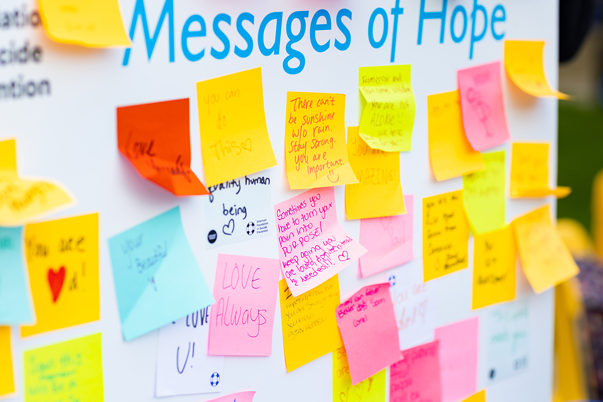 Photo of post it notes with messages of hope